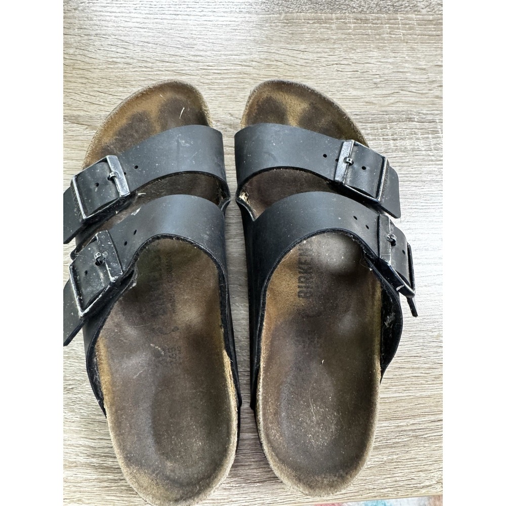 Worn Birkenstock Arizona Black Vegan Size 38/7.5 W Summer Sandals Flip Flops SB1